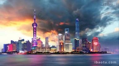 上海天际线-城市景观，中国，时间流逝